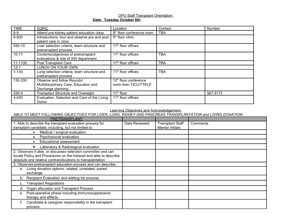 Bedside Nurse Transplant Division Orientation