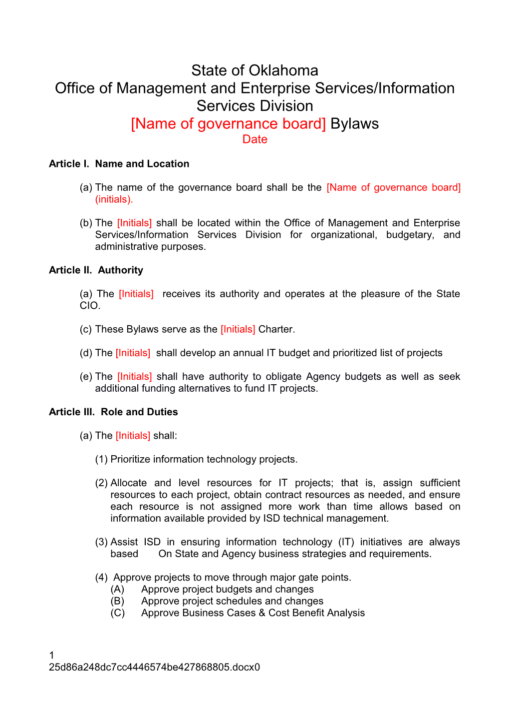 Enterprise Business Governance Board Bylaws