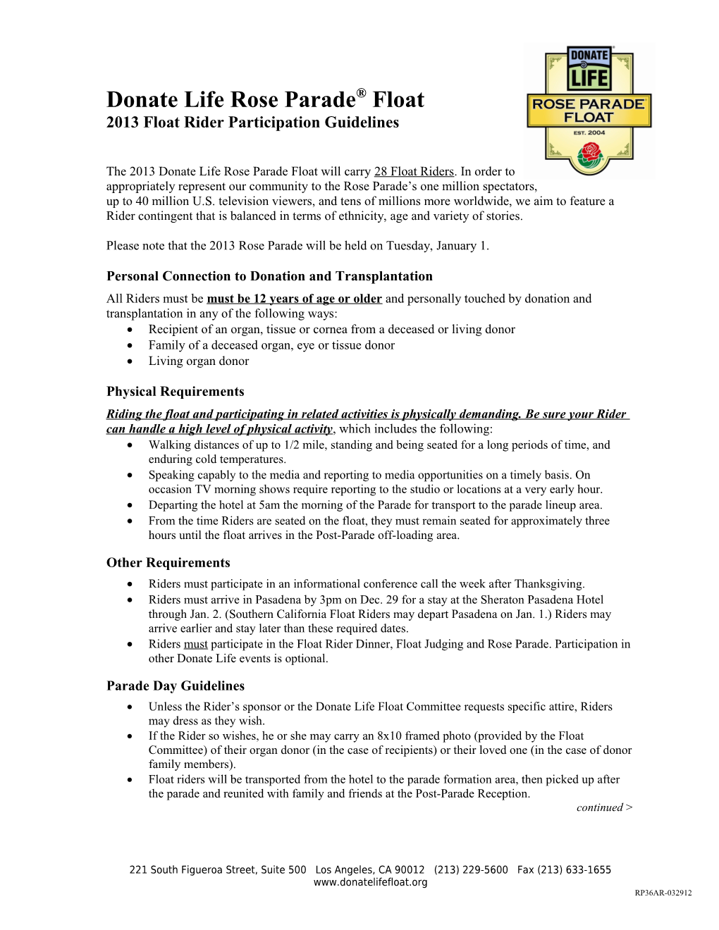 2013 Float Rider Participation Guidelines