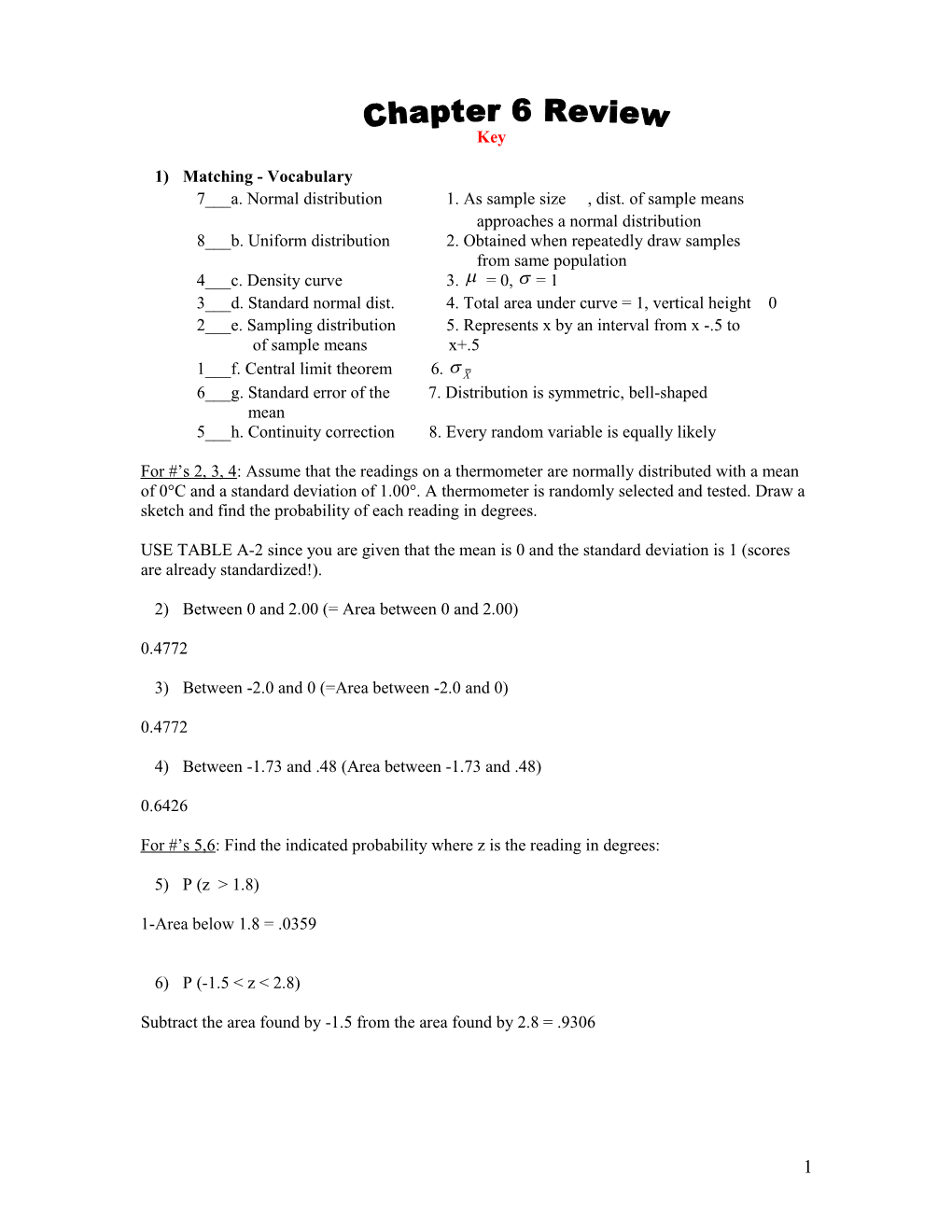 1) Matching - Vocabulary