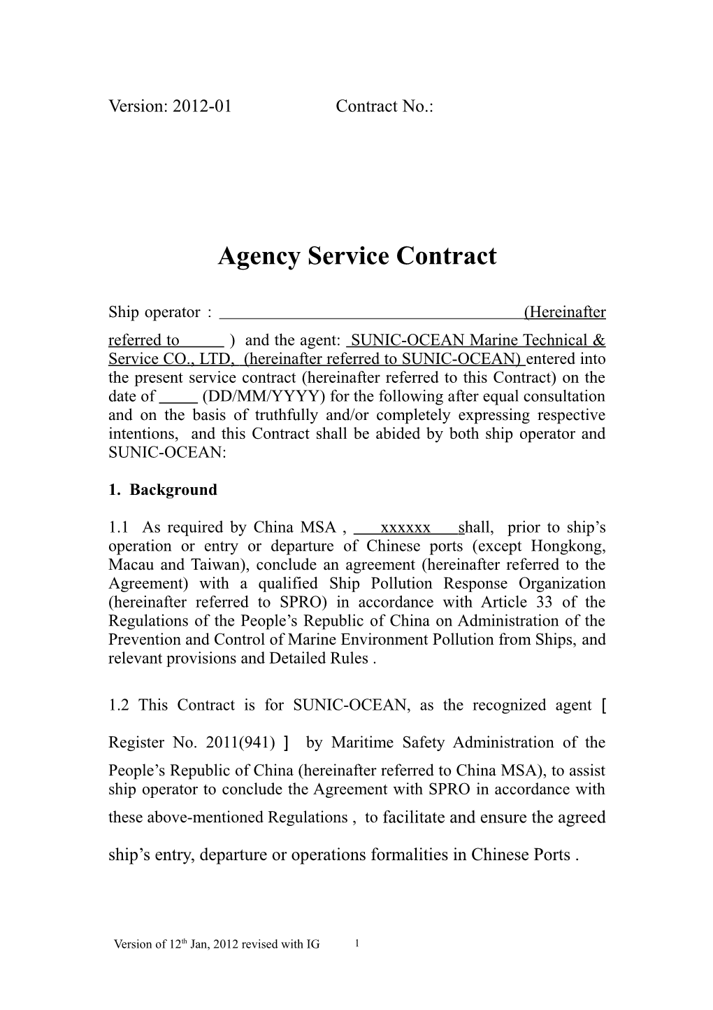 Agency Service Contract