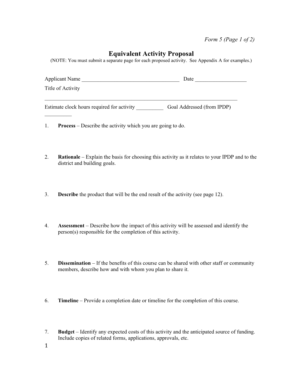 Equivalent Activity Proposal