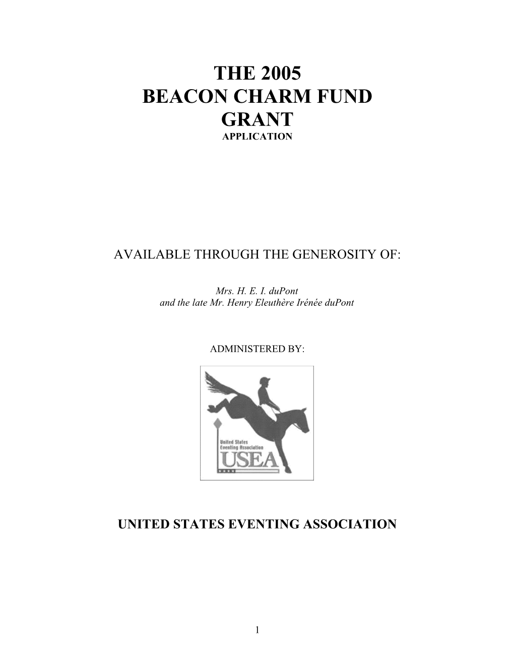 2005 Beacon Charm Fund Grant Application