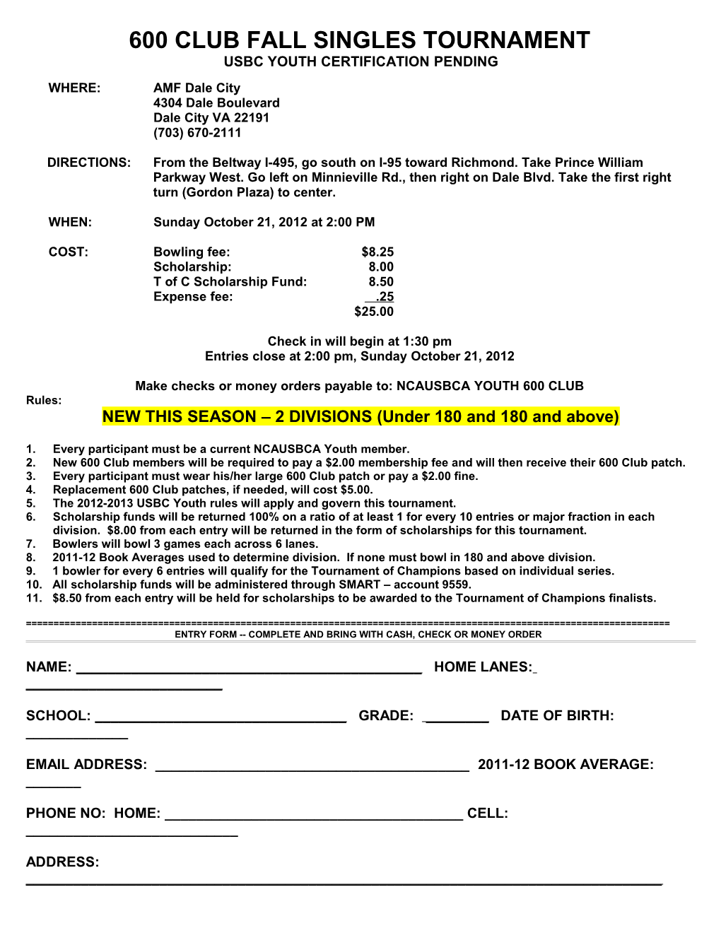 600 Club Winter Doubles Tournament