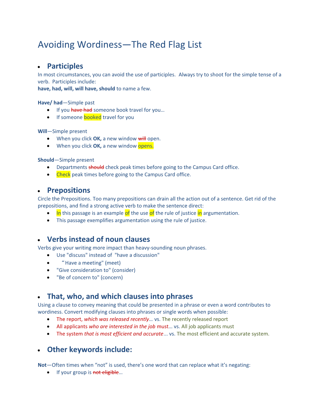Avoiding Wordiness the Red Flag List