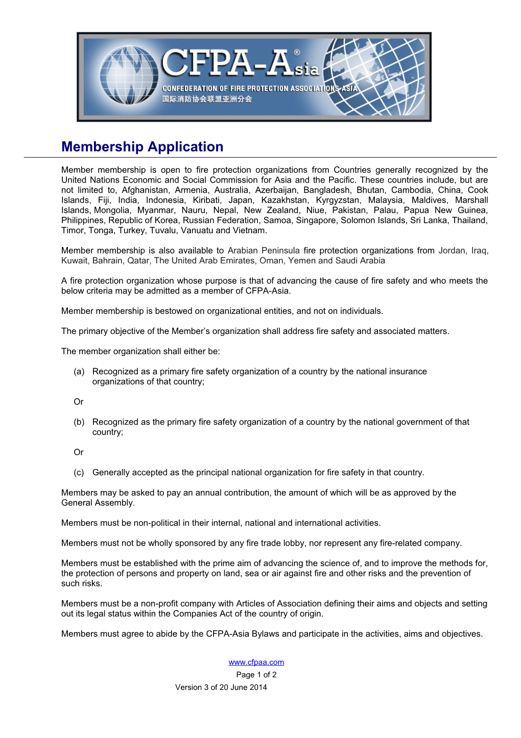 Country Membership Application
