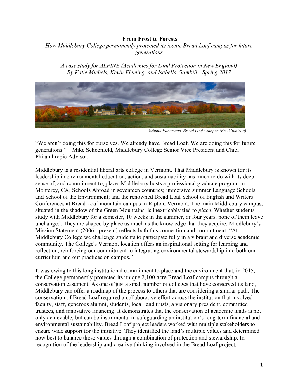 A Case Study for ALPINE (Academics for Land Protection in New England)
