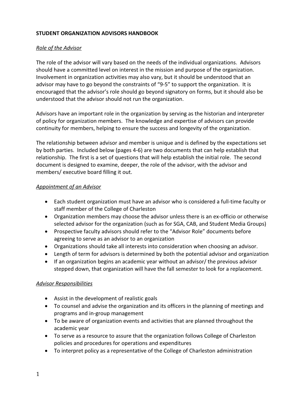 Student Organization Advisors Handbook