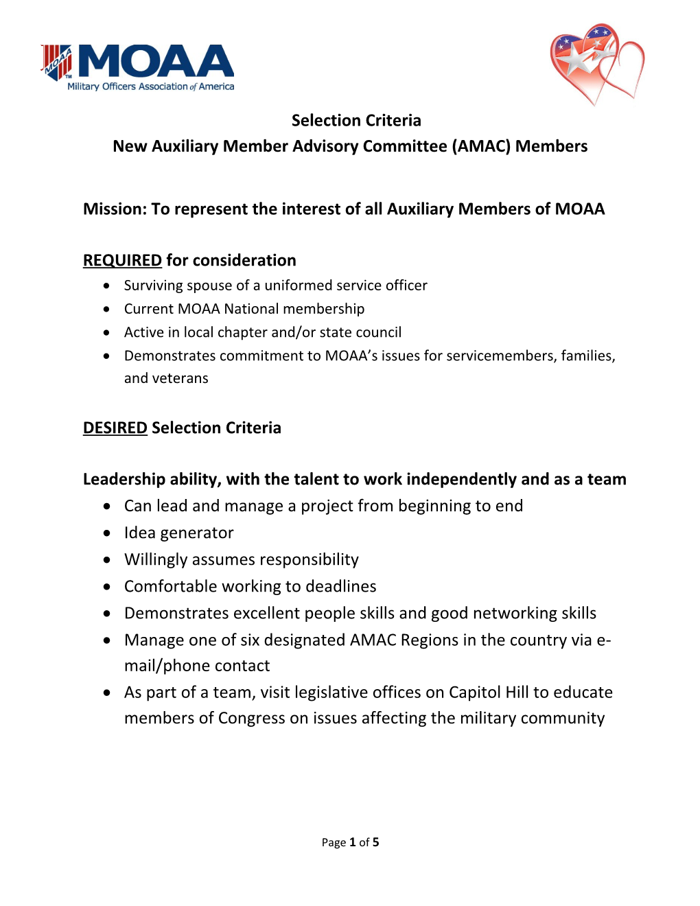 New Auxiliary Member Advisory Committee (AMAC) Members