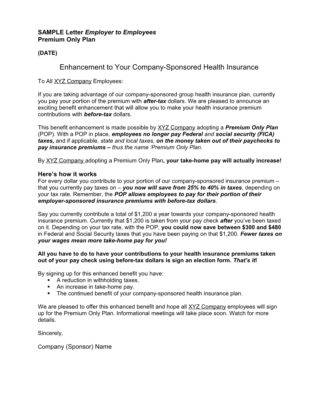 Letter from Employer to Employees