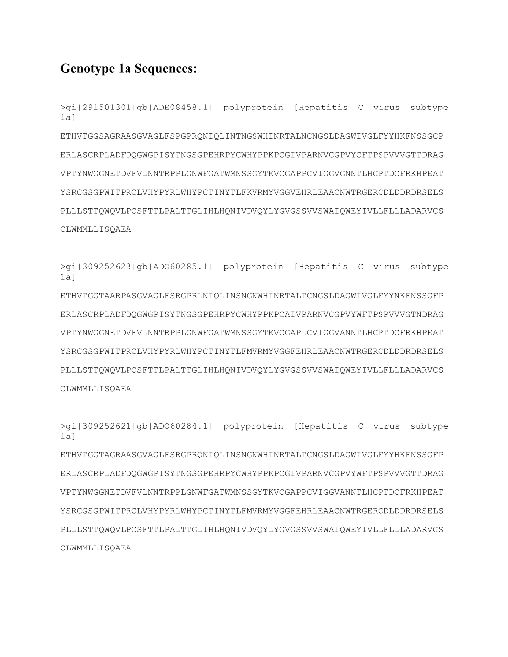 Genotype 1A Sequences