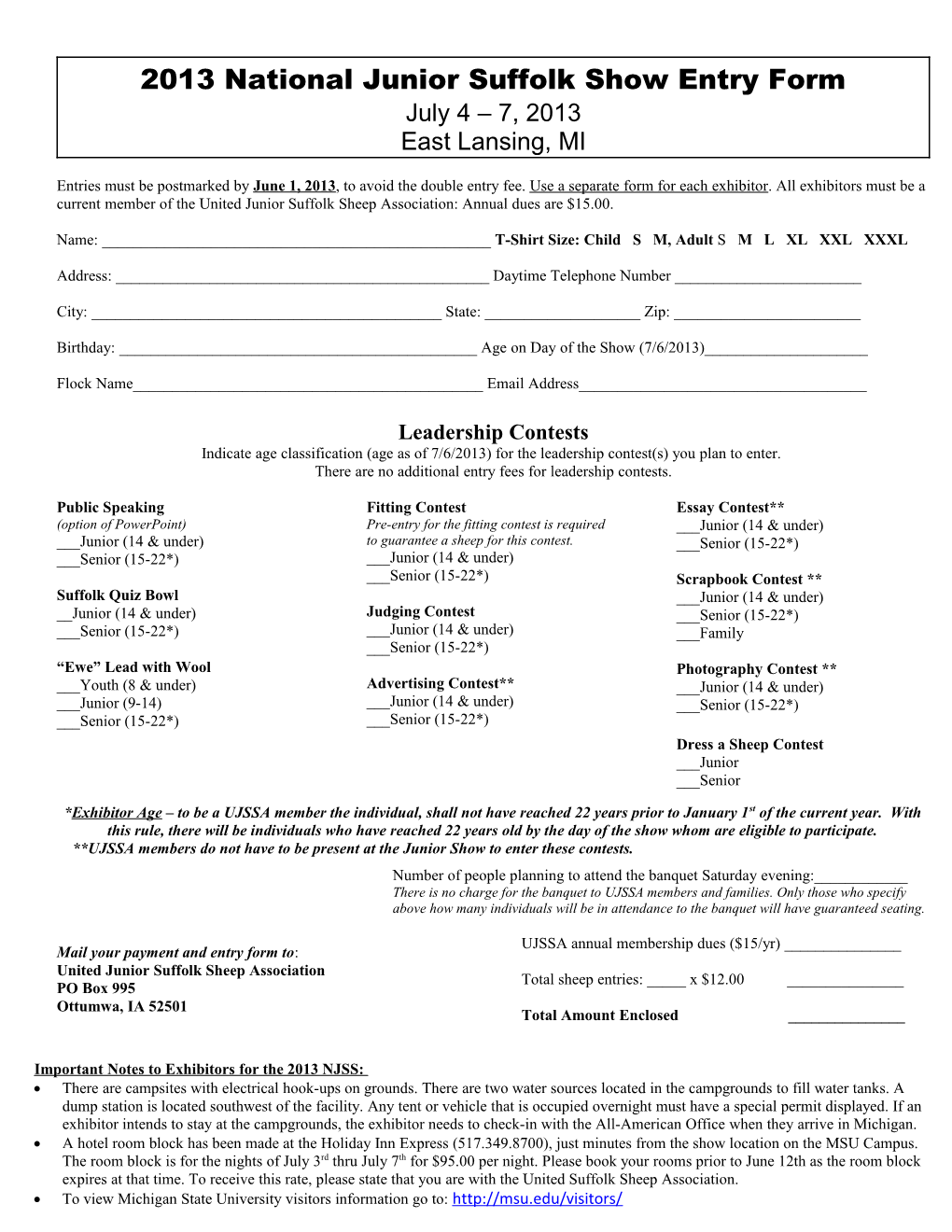 2004 National Junior Suffolk Show Entry Form