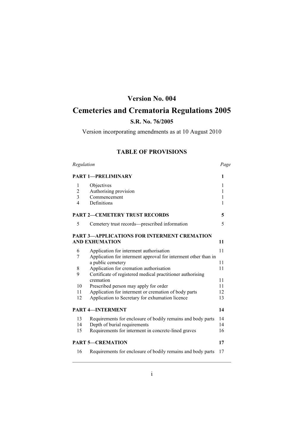 Cemeteries and Crematoria Regulations 2005
