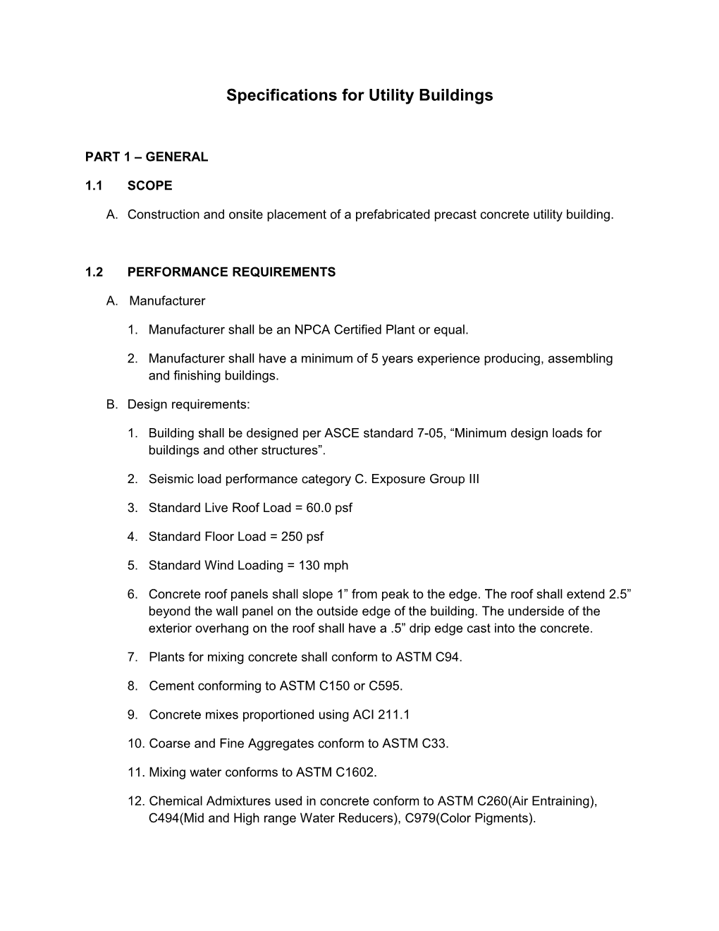 Specifications for Vault Toilet Building