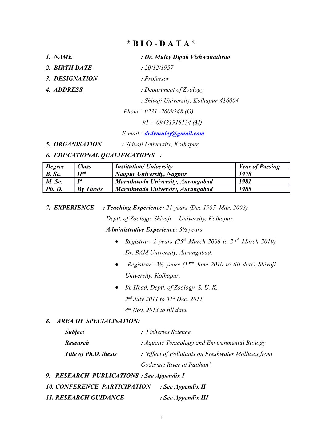 1. NAME : Dr. Muley Dipak Vishwanathrao