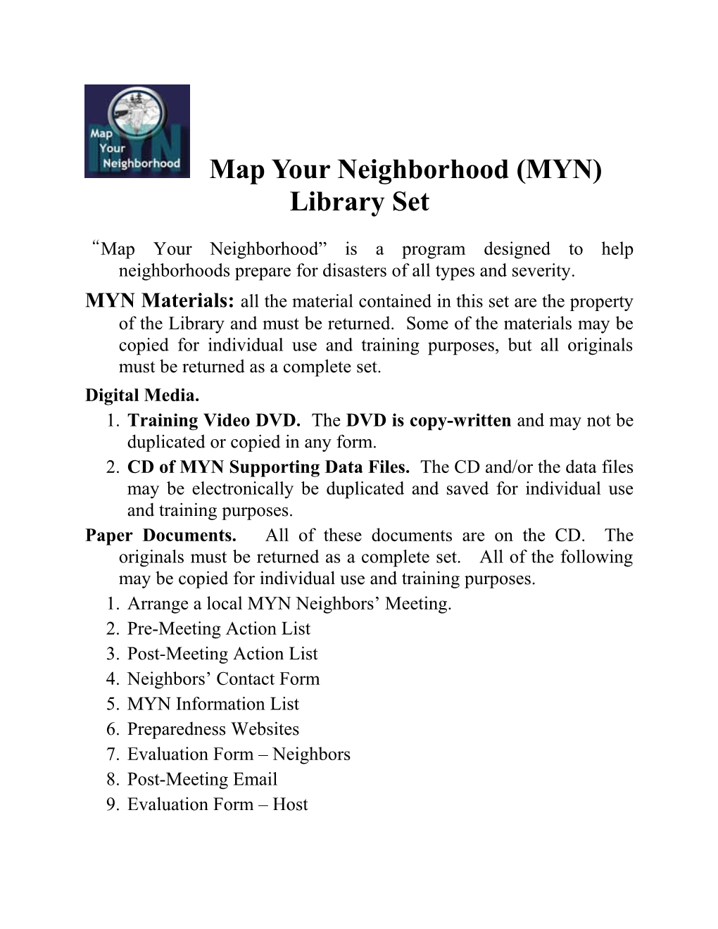 Introduction to Map Your Neighborhood (MYN)