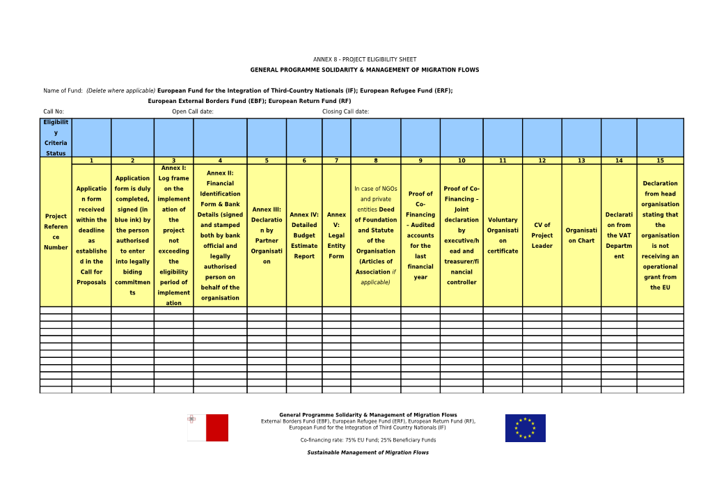 Annex - Project Eligibility Sheet