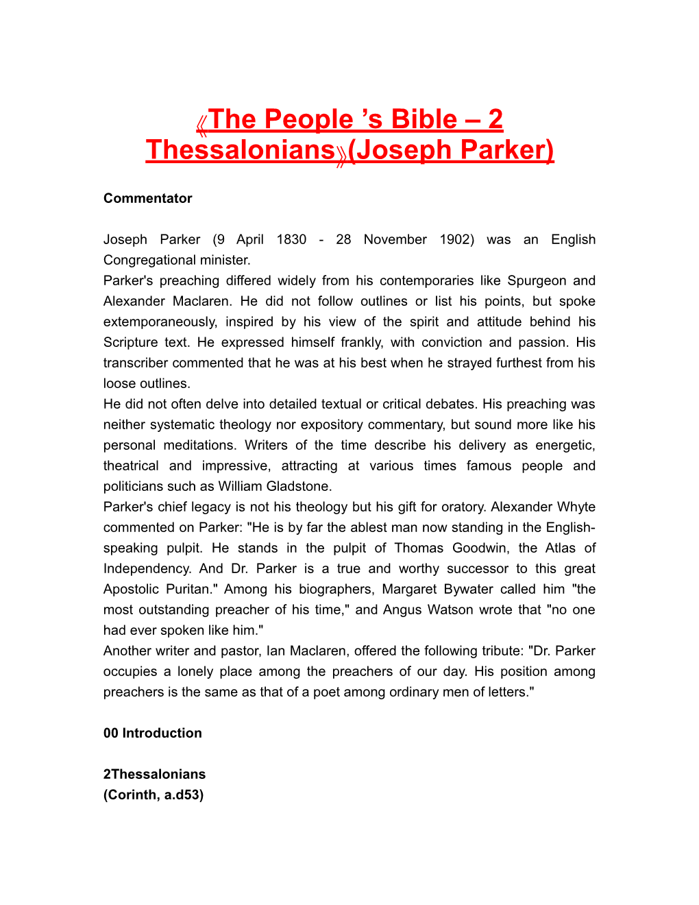 The People S Bible 2 Thessalonians (Joseph Parker)