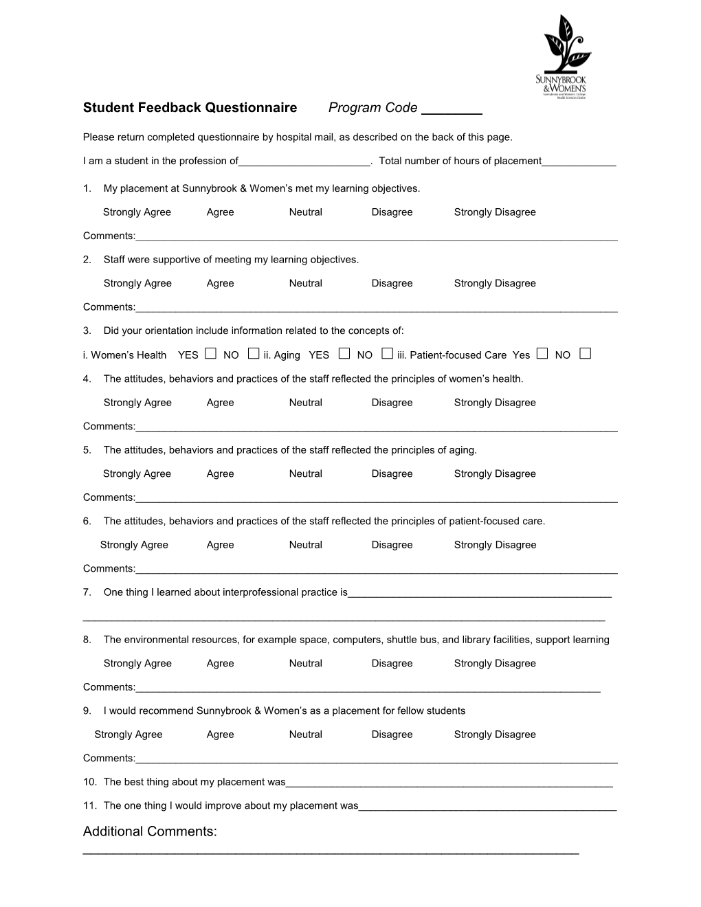 Student Satisfaction Feedback Questionnaire