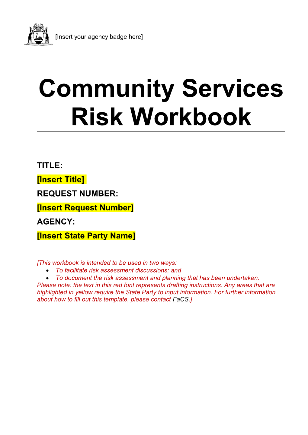 Community Services Risk Workbook