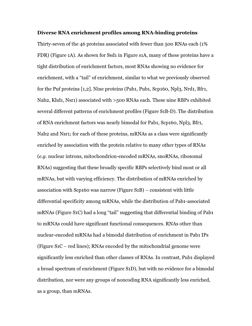 Text S4 Diverse RNA Enrichment Profiles Among RNA-Binding Proteins