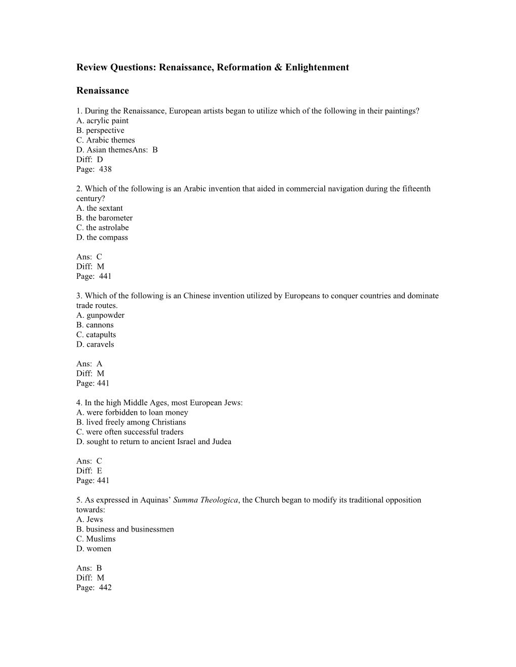 Review Questions: Enlightenment