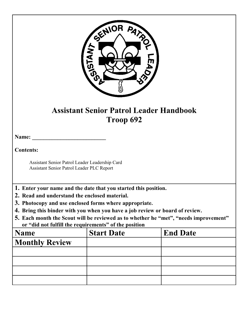 Assistant Senior Patrol Leader Handbook