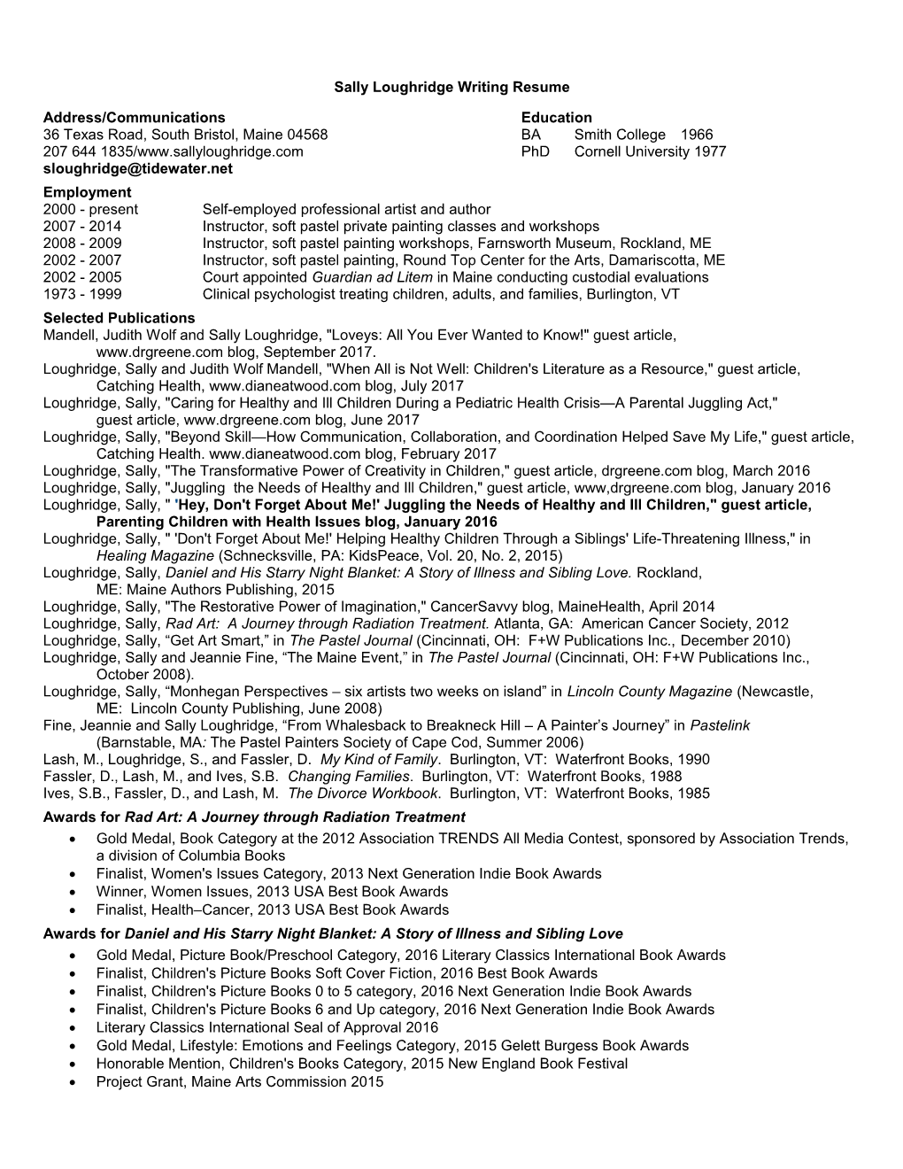 Sally Loughridgewriting Resume