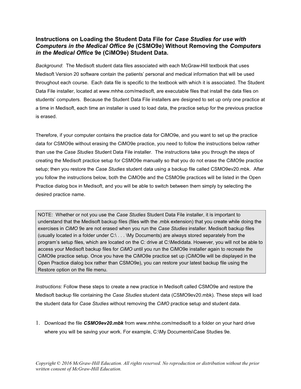 Instructions on Loading the Student Data File for Case Studies for Use with Computers