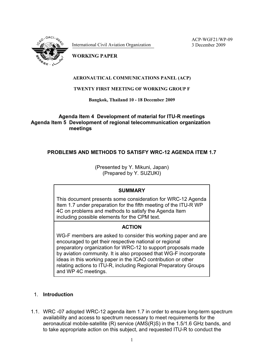 PROBLEMS and METHODS to SATISFY WRC-12 AGENDA ITEM 1.7 (Rev2)