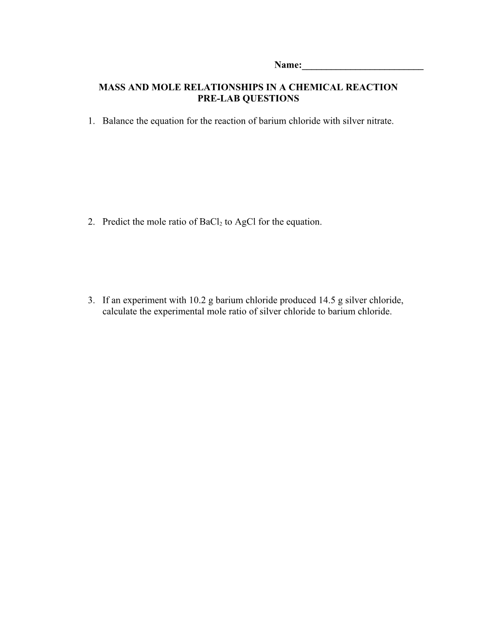 Mass and Mole Relationships in a Chemical Reaction