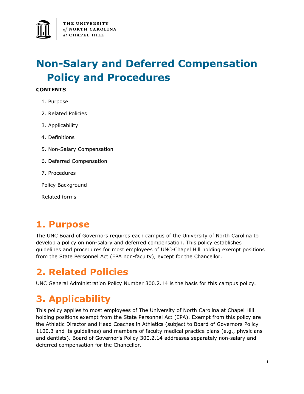 Non-Salary and Deferred Compensation Policy and Procedures