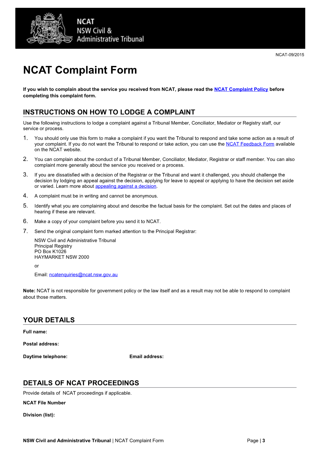 NCAT Complaint Form