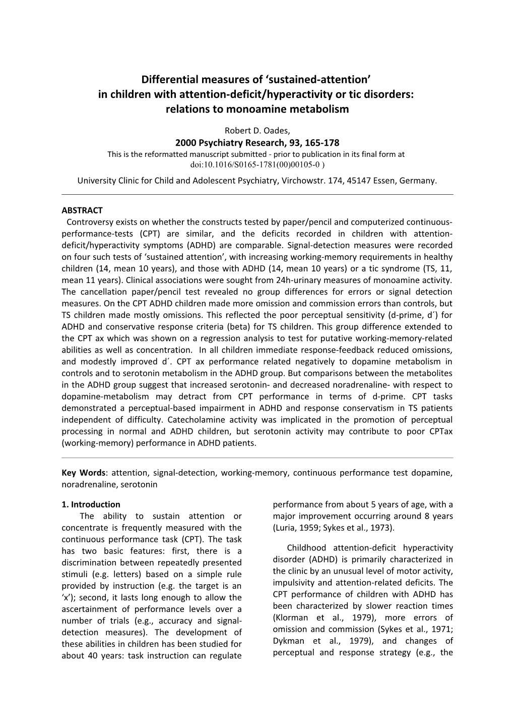 Differential Measures of Sustained-Attention