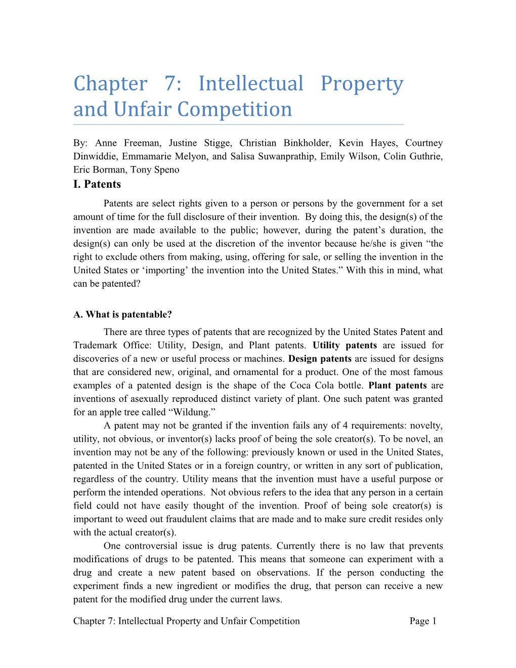 Chapter 7 Intellectual Property and Unfair Competition