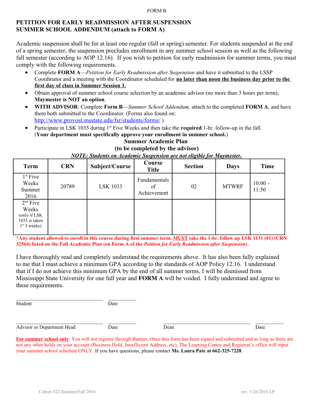 Petition for Early Readmission After Suspension