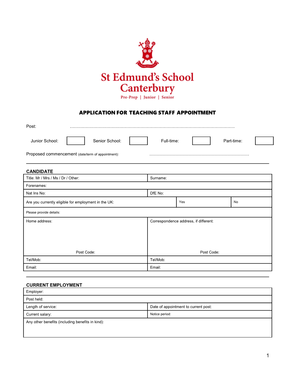 Application for Teaching Staff Appointment