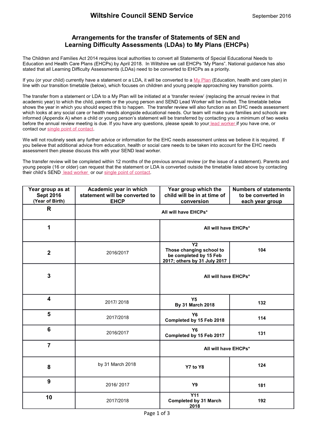 Arrangements for the Transfer of Statements of SEN And