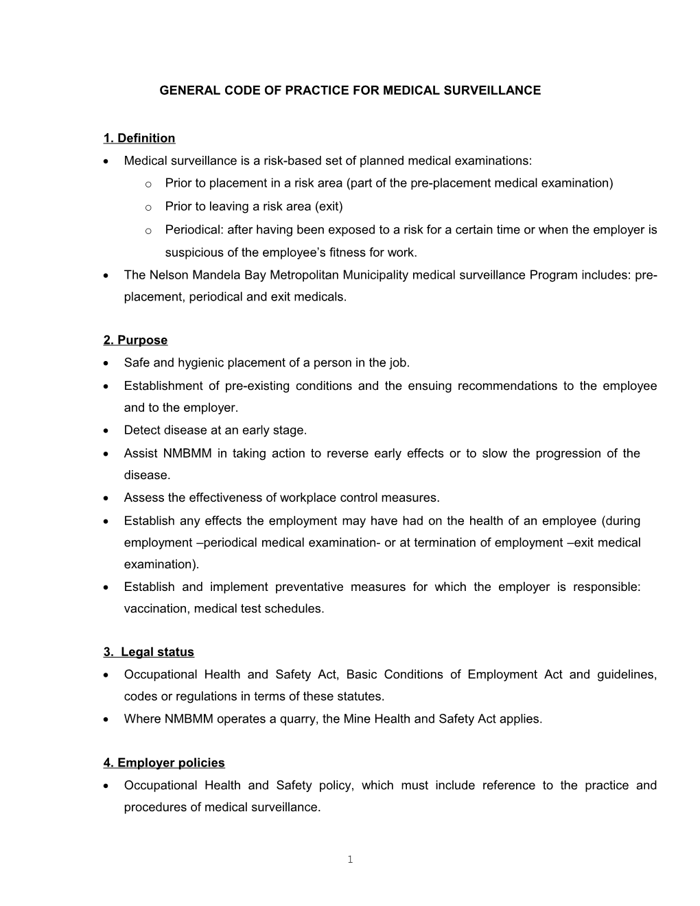 General Code of Practice for Medical Surveillance