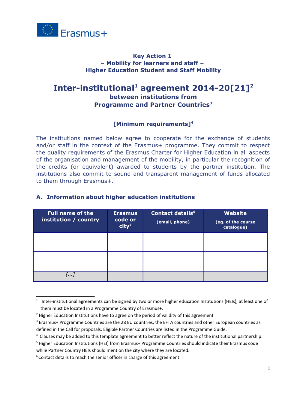 Inter-Institutional 1 Agreement 2014-20 21 2 Between Institutions From