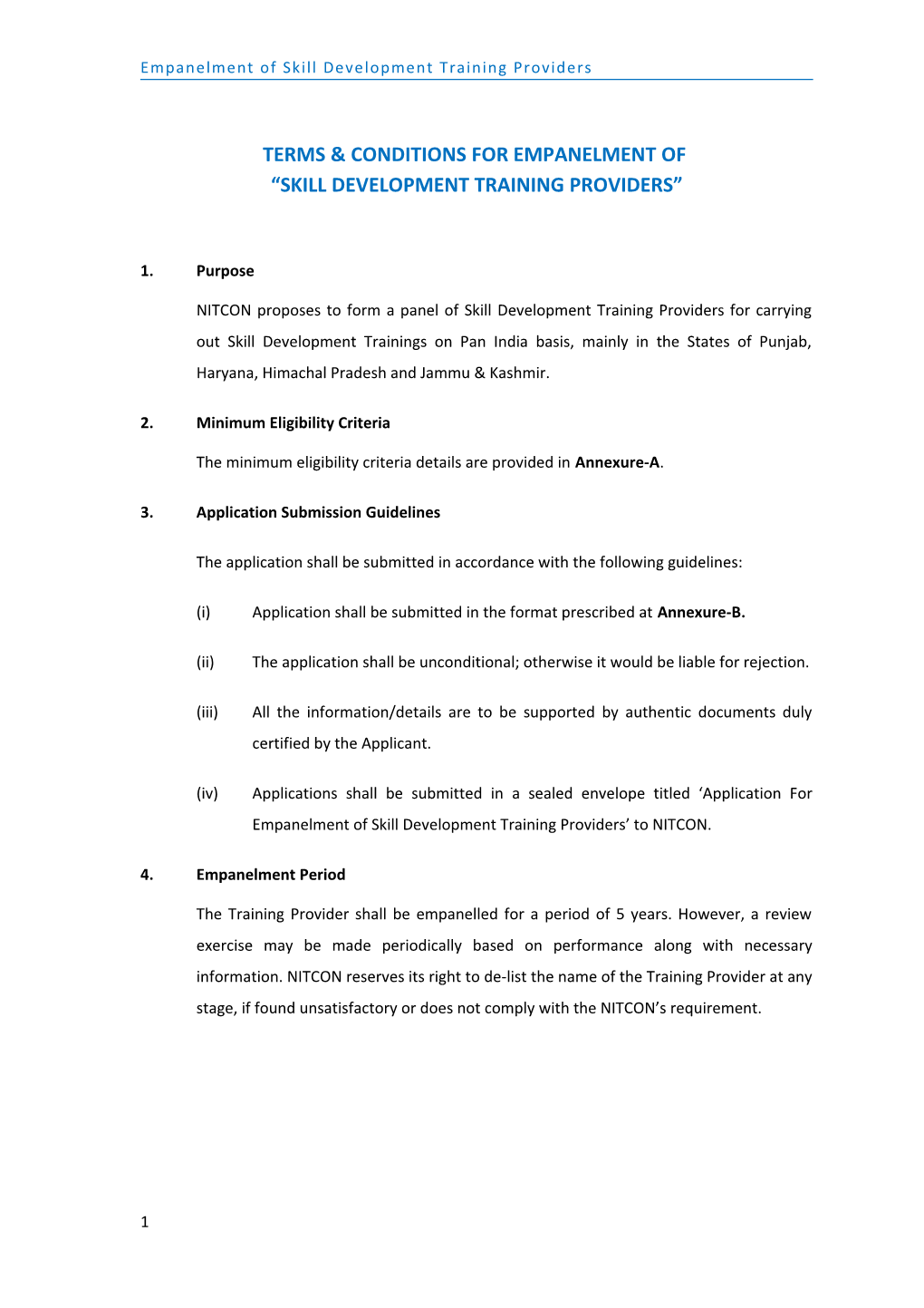 Empanelment of Skill Development Training Providers