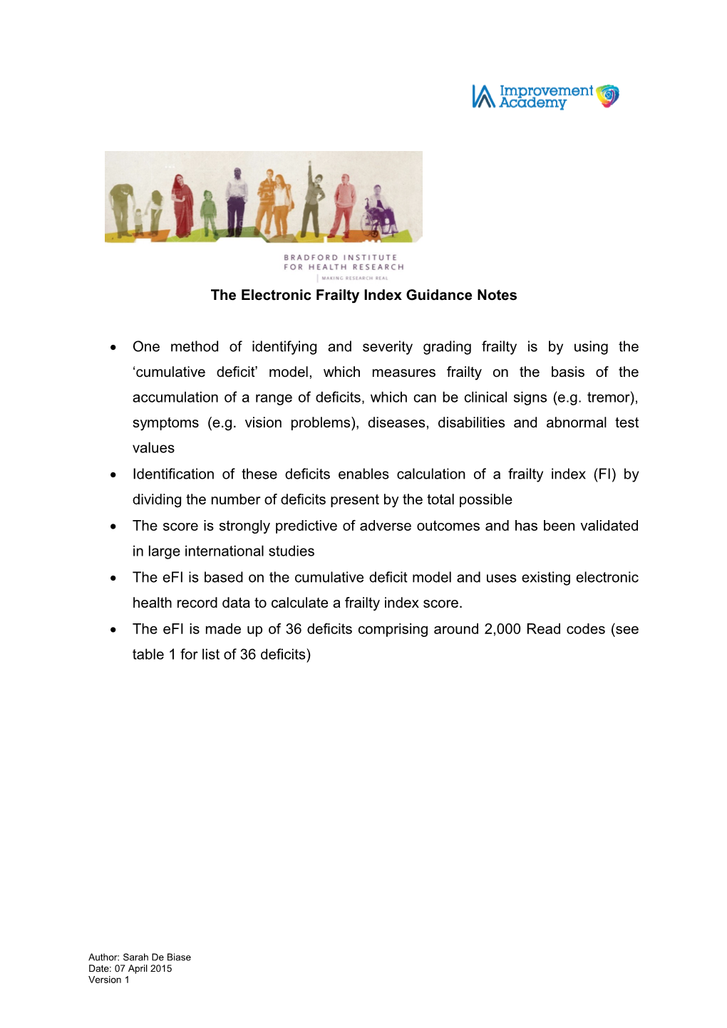 The Electronic Frailty Index Guidance Notes