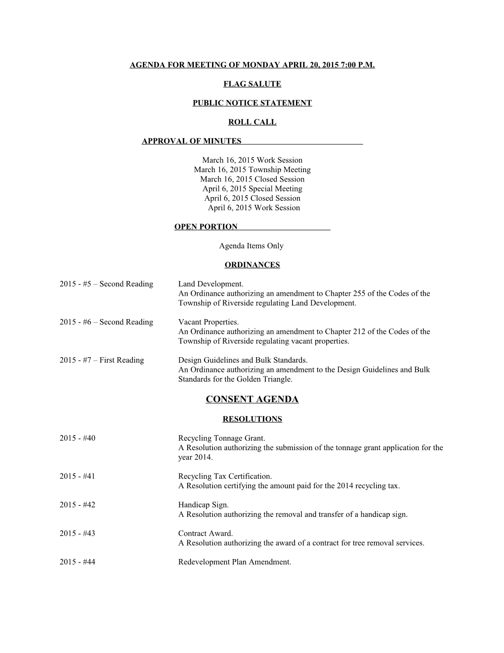 AGENDA for MEETING of WEDNESDAY NOVEMBER 22, 2006 7:30Pm