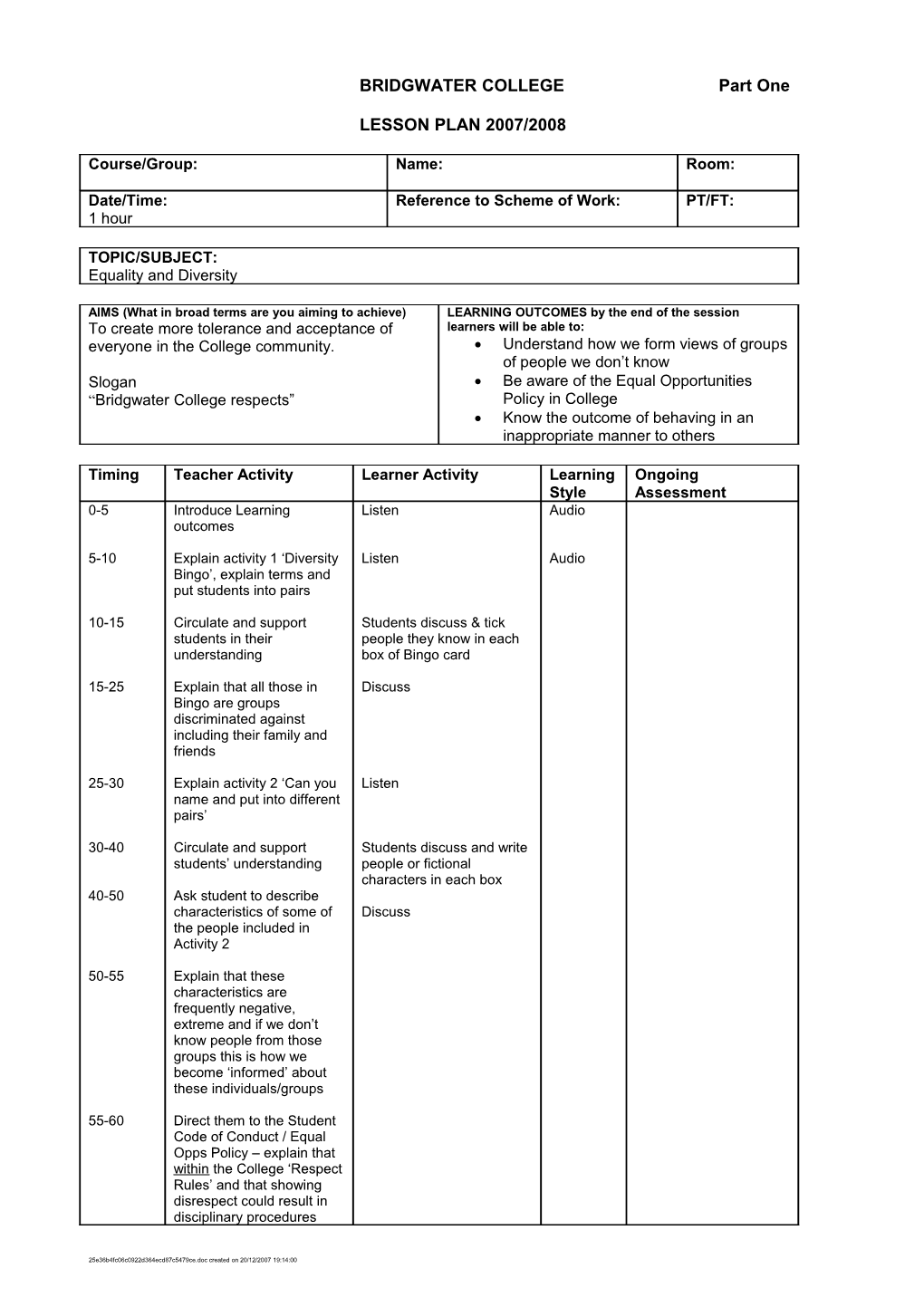 BRIDGWATER COLLEGE Part One