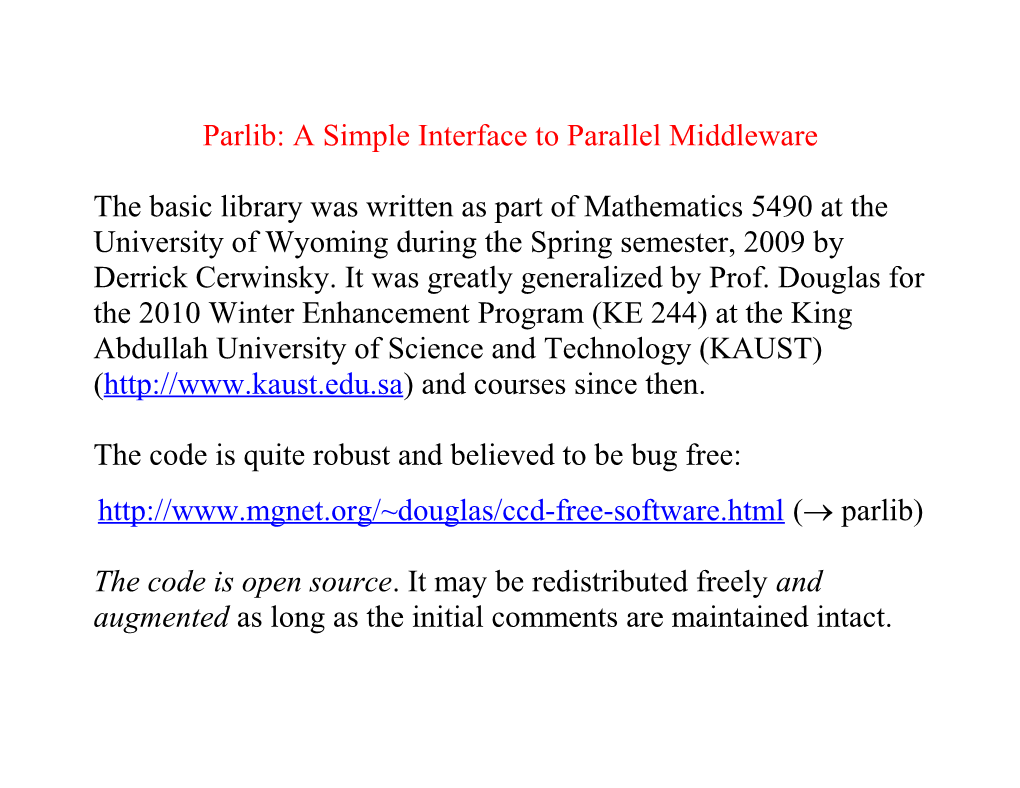 Parlib: a Simple Interface to Parallel Middleware