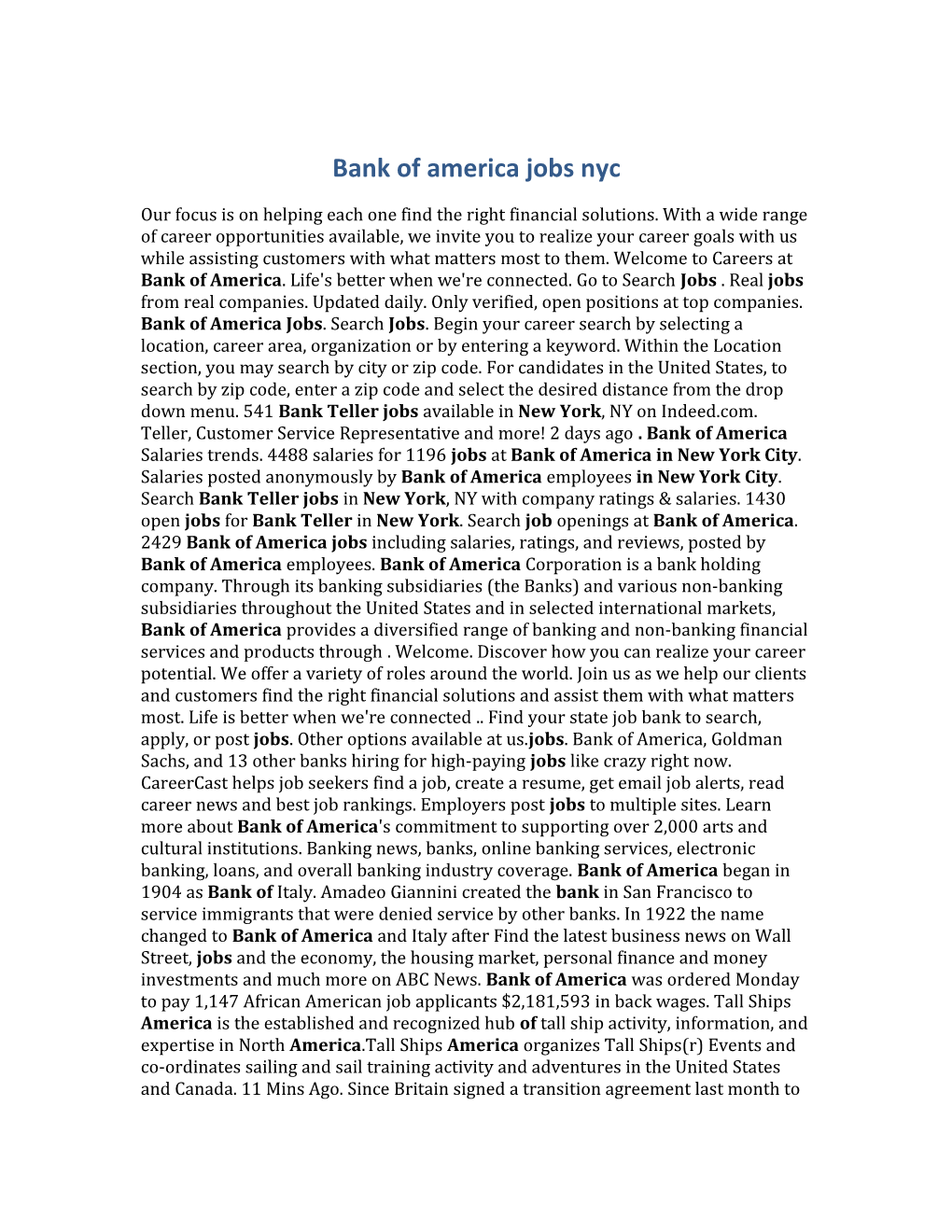 Bank of America Jobs Nyc