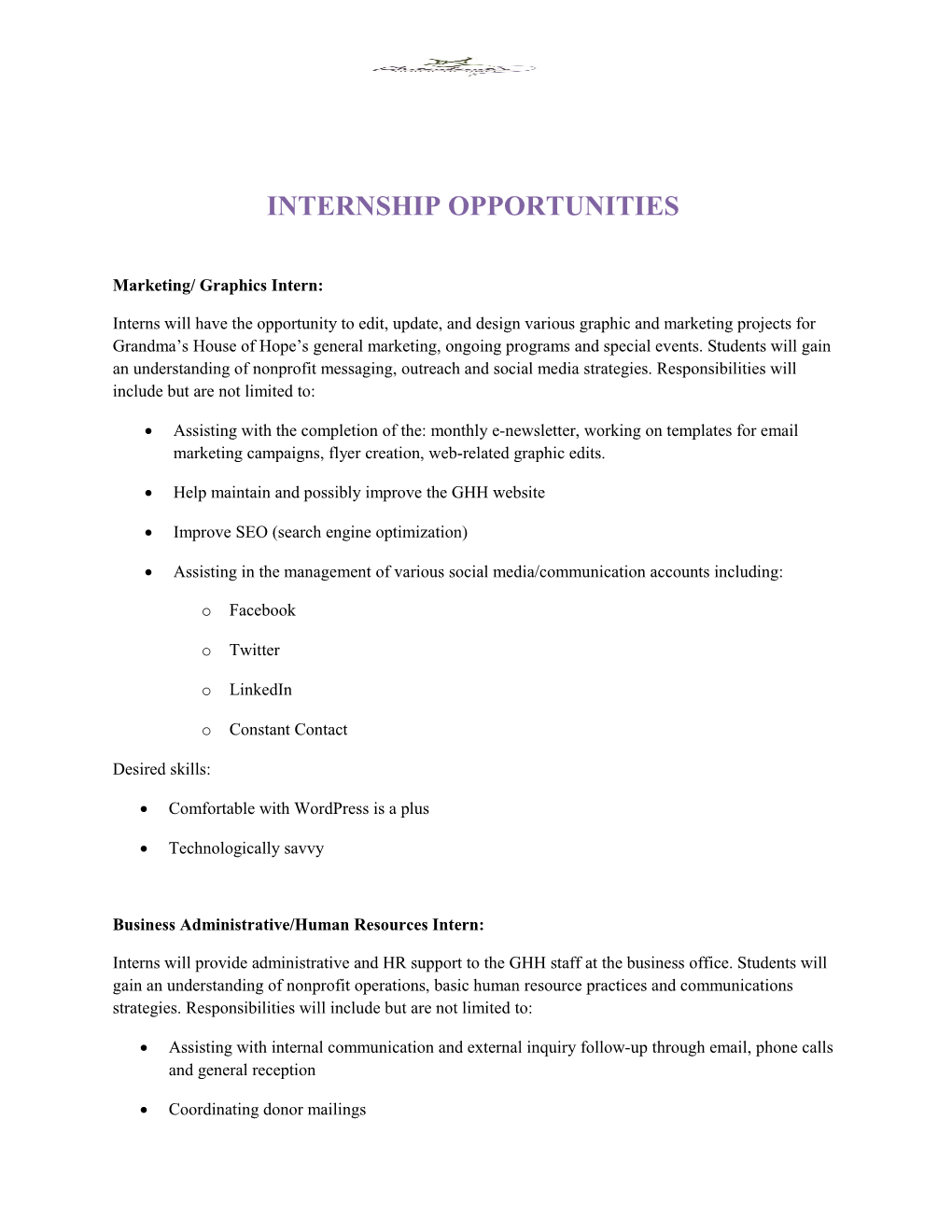 Internship Opportunities