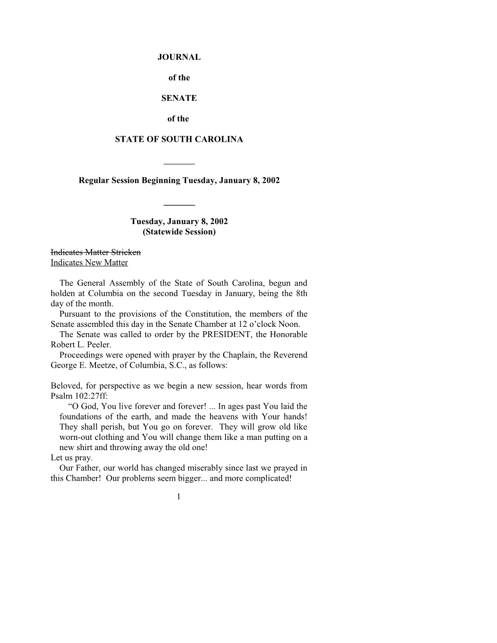 Senate Journal for Jan. 8, 2002 - South Carolina Legislature Online