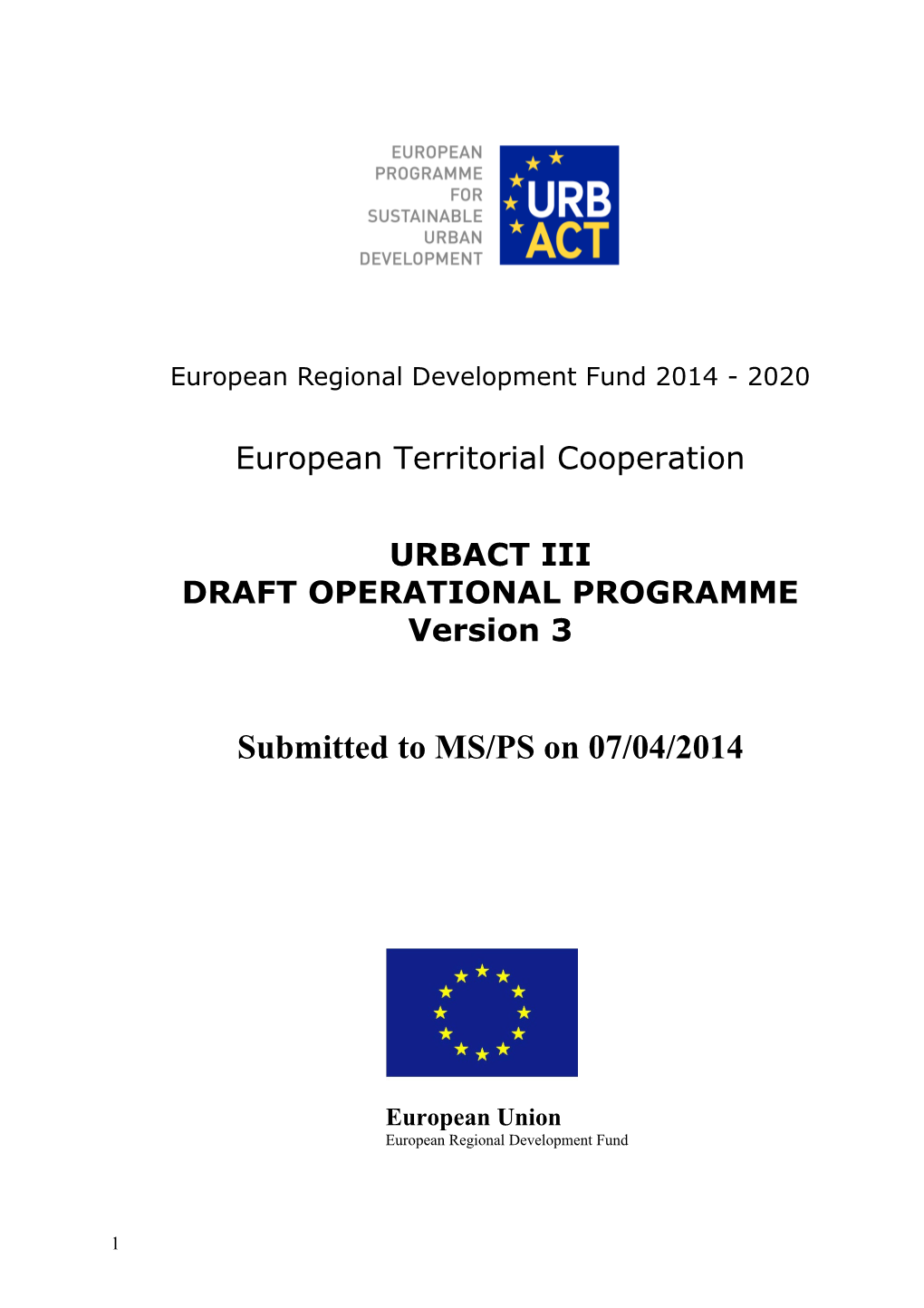 European Regional Development Fund 2014 - 2020