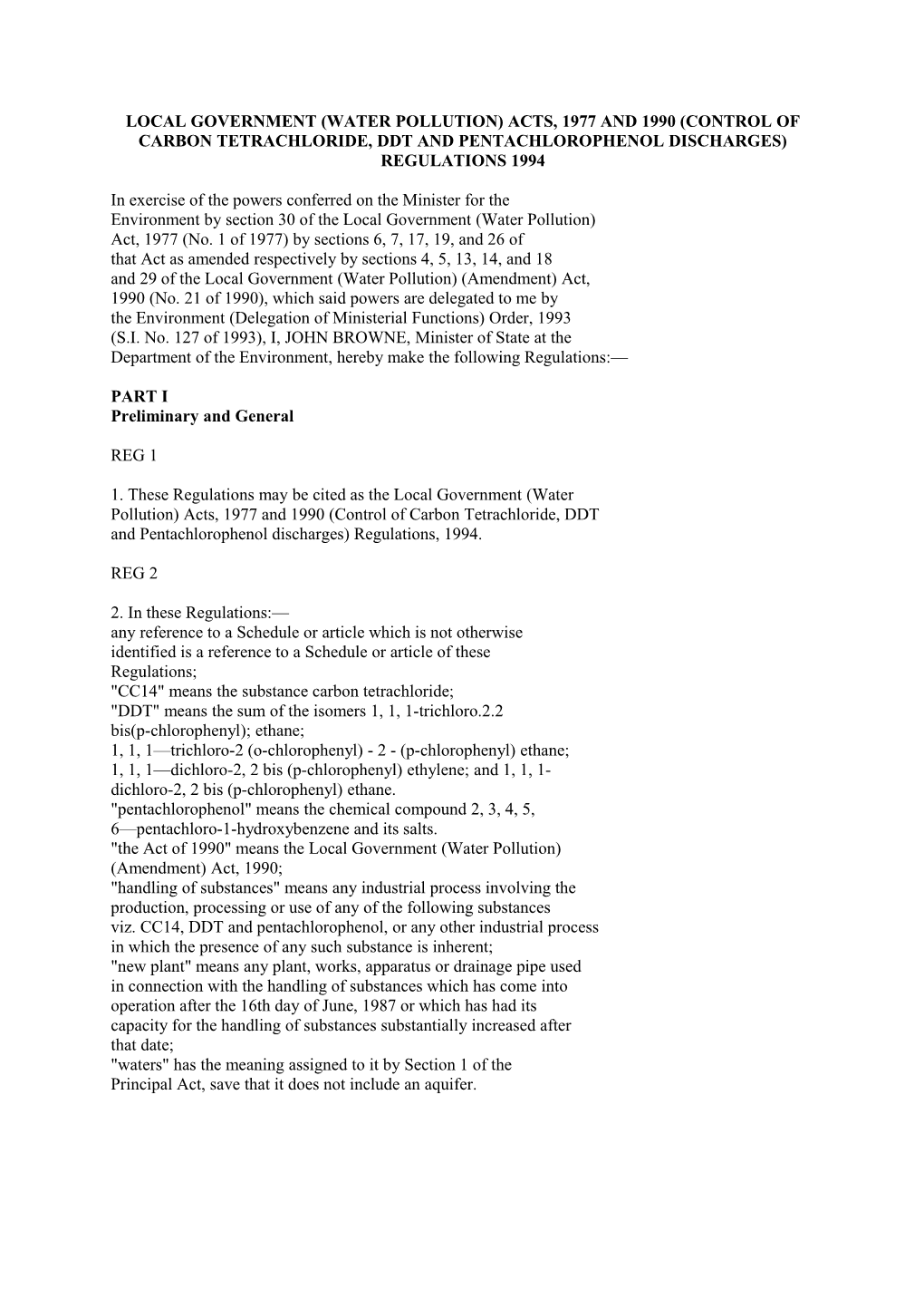 Local Government (Water Pollution) Acts, 1977 and 1990 (Control Of